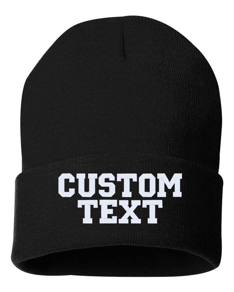 CUSTOM TEXT Embroidered Cuffed Beanie Hat