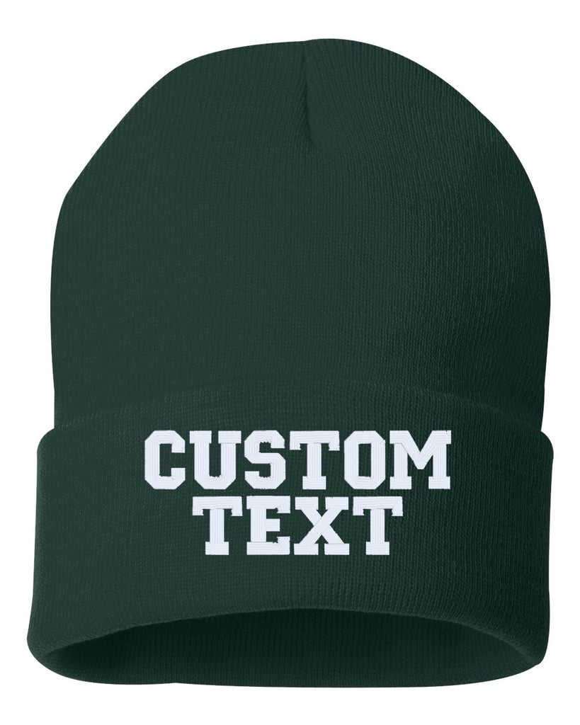CUSTOM TEXT Embroidered Cuffed Beanie Hat