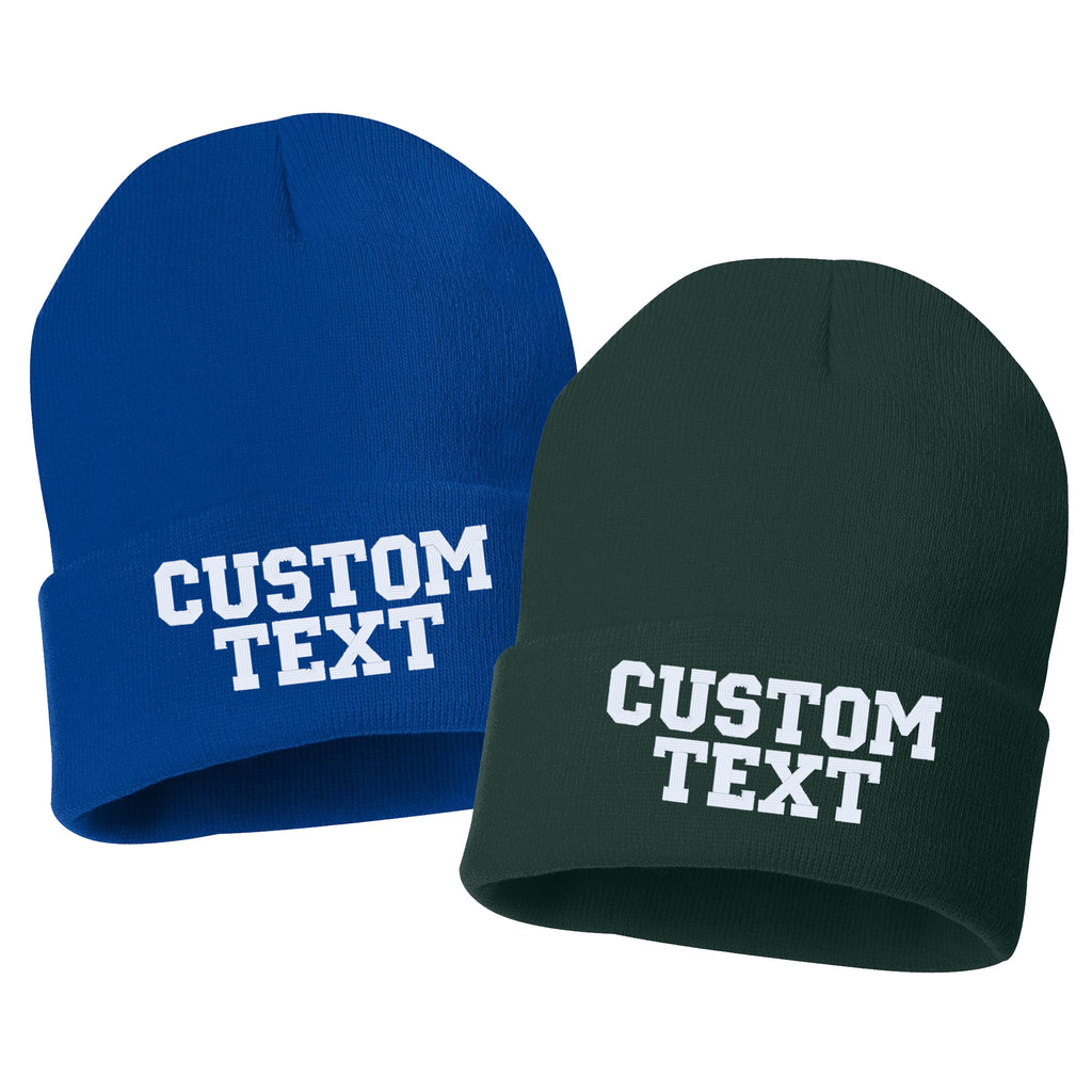 CUSTOM TEXT Embroidered Cuffed Beanie Hat