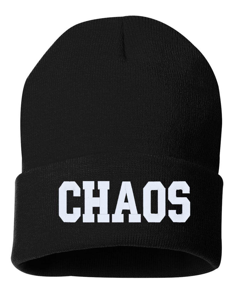 chaos embroidered cuffed beanie hat