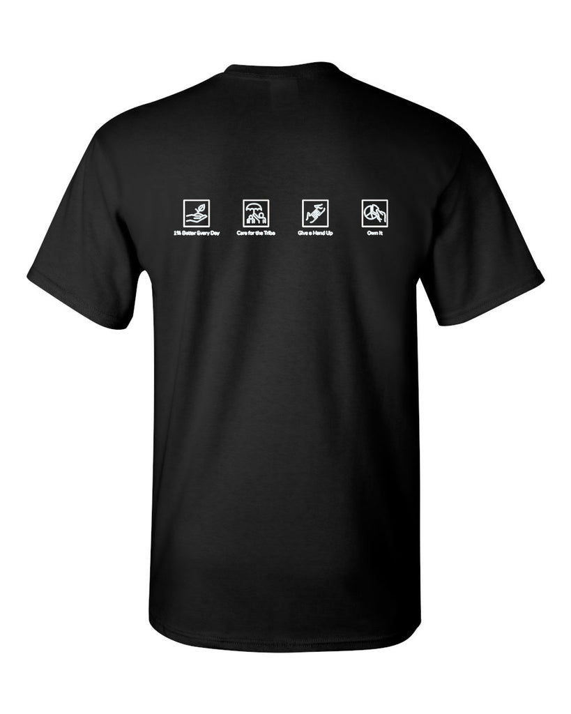profitlinq black shirt w/ large profitlinq logo on front.