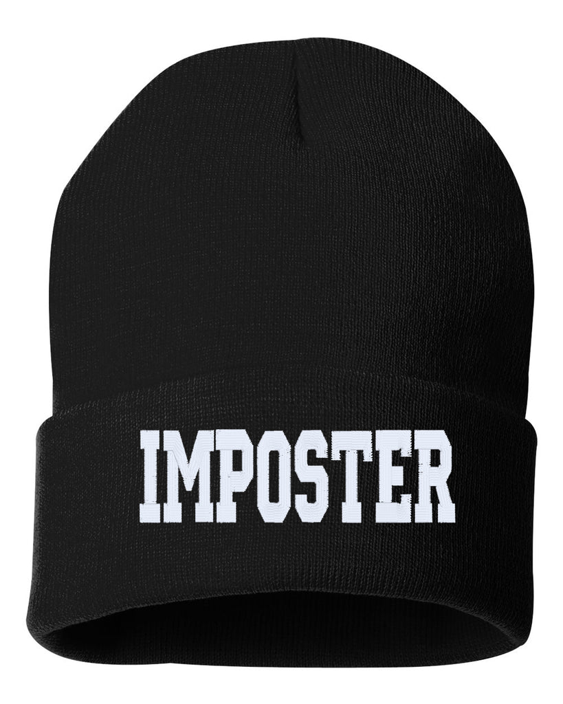 imposter embroidered cuffed beanie hat