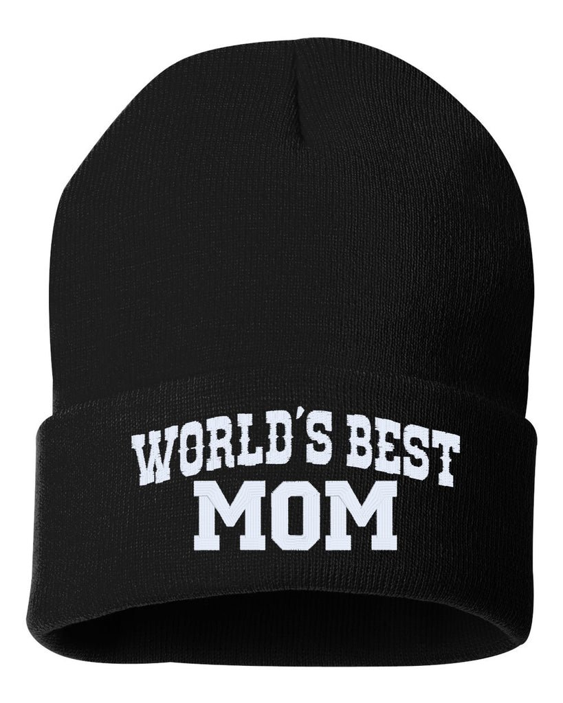 world's best mom embroidered cuffed beanie hat