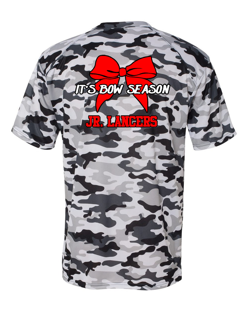 jr. lancers cheer camo short sleeve t-shirt - 4181 w/ cheer dad bow season design