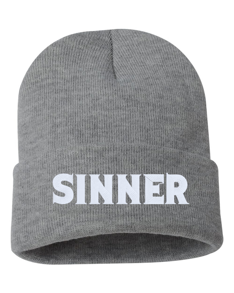 sinner embroidered cuffed beanie hat