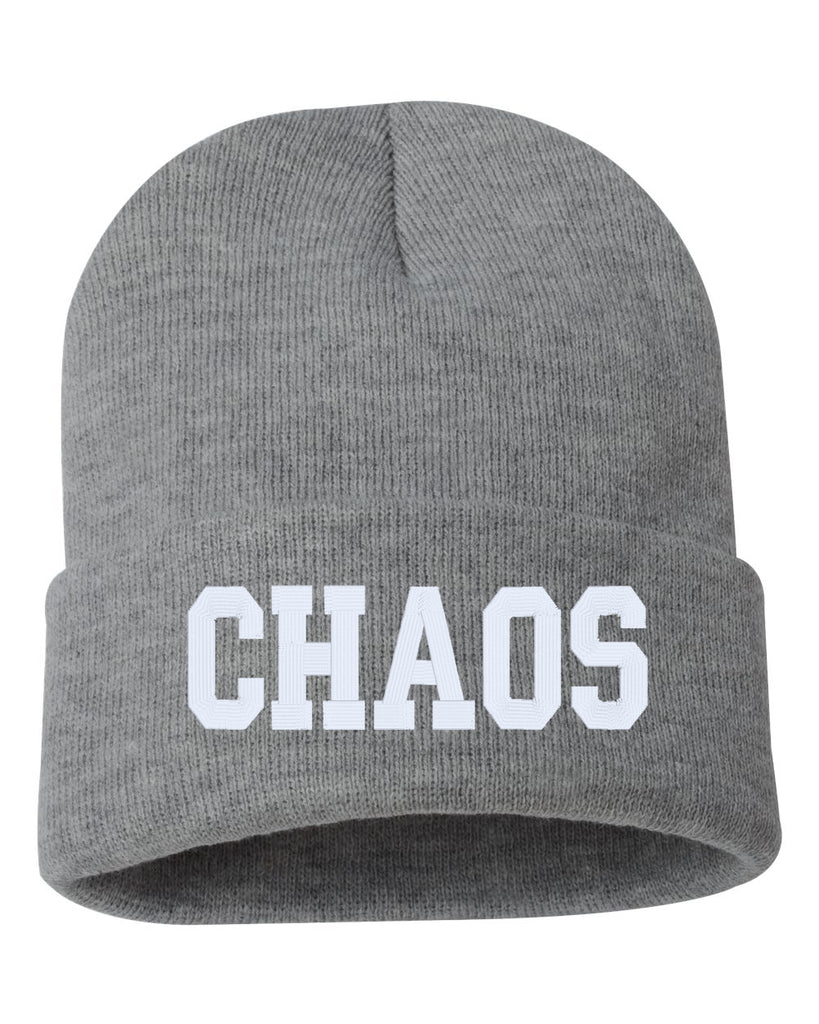 chaos embroidered cuffed beanie hat