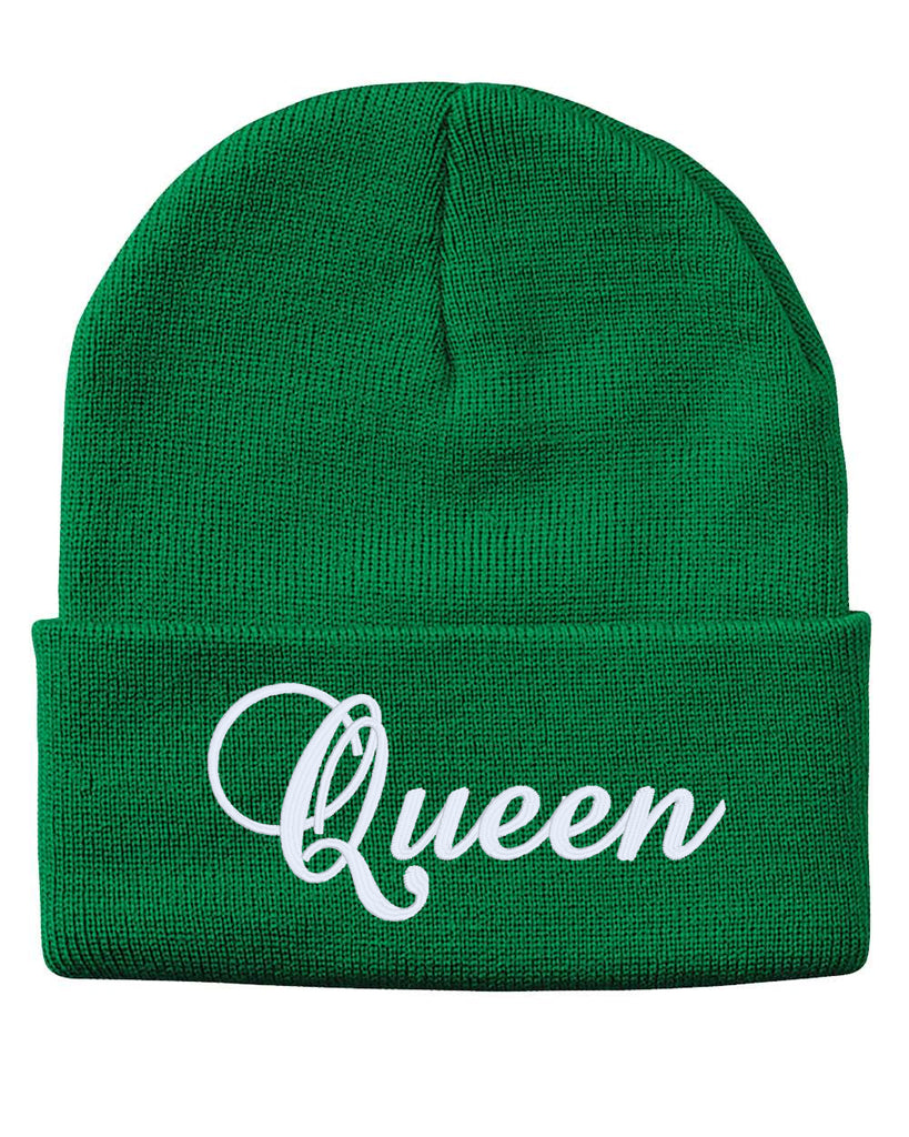 queen embroidered cuffed beanie hat
