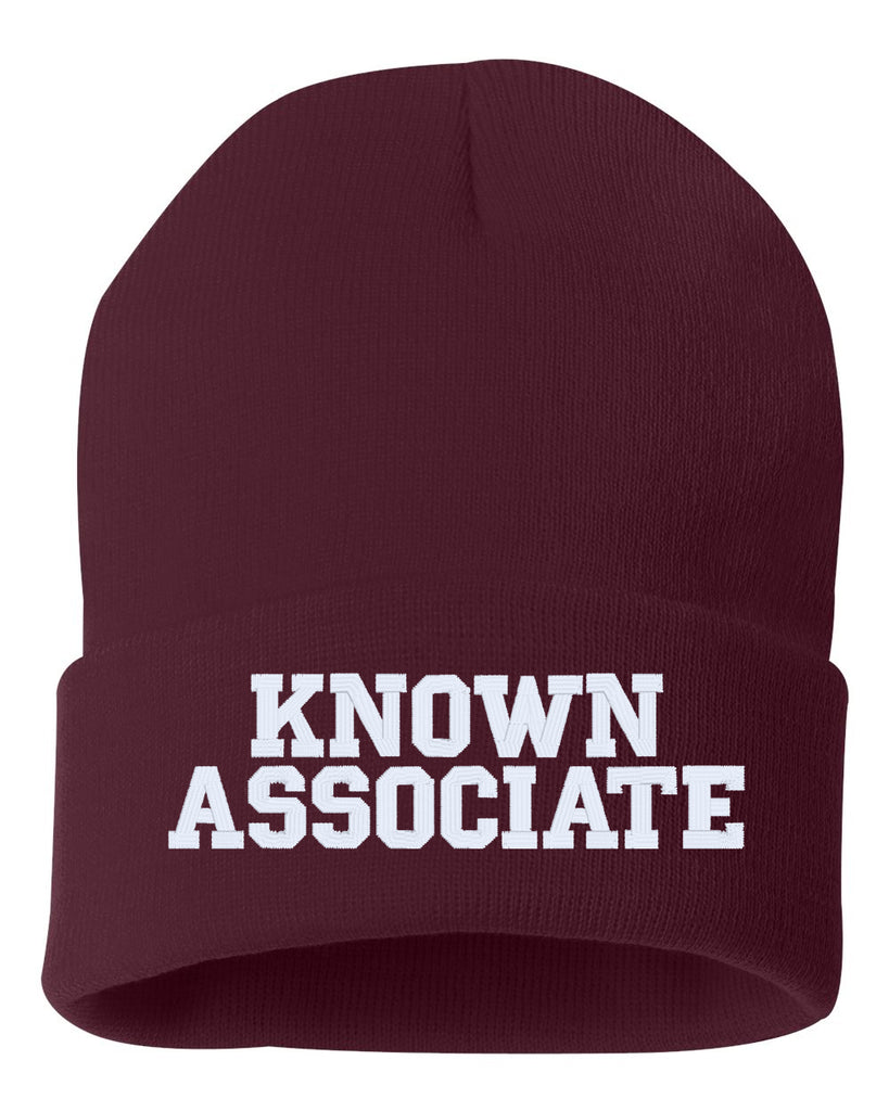 known associate embroidered cuffed beanie hat