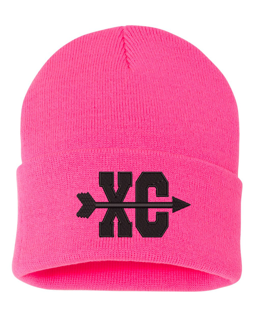 cross country xc symbol embroidered cuffed beanie hat