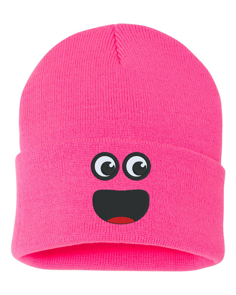 surprise face smile embroidered cuffed beanie hat