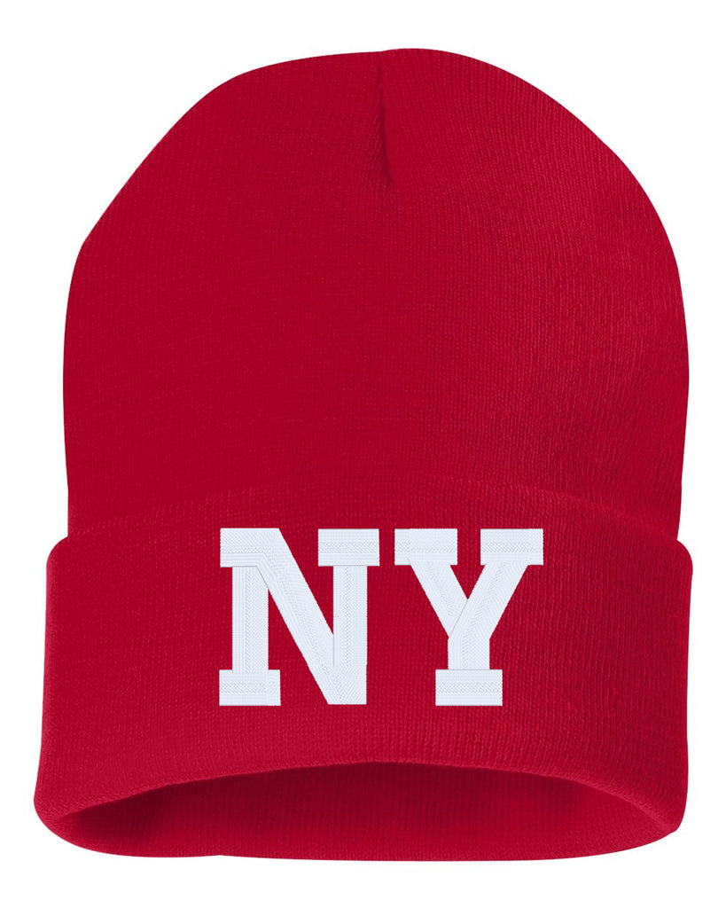 ny state abbreviation embroidered cuffed beanie hat