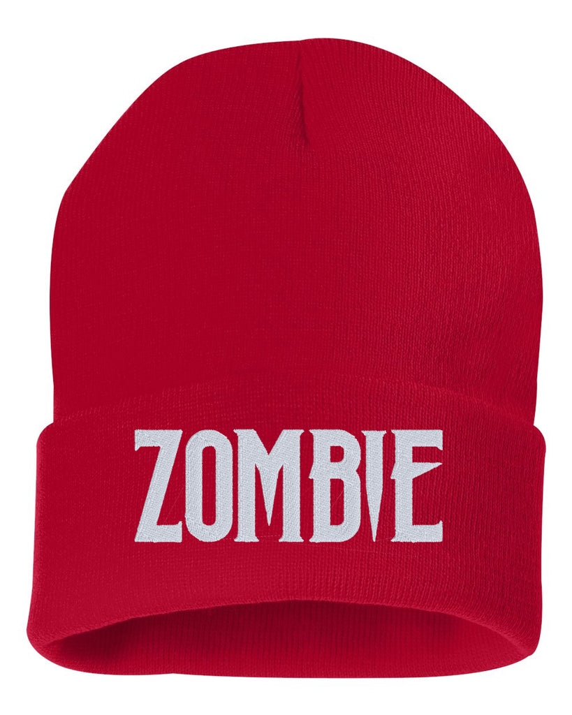 zombie embroidered cuffed beanie hat