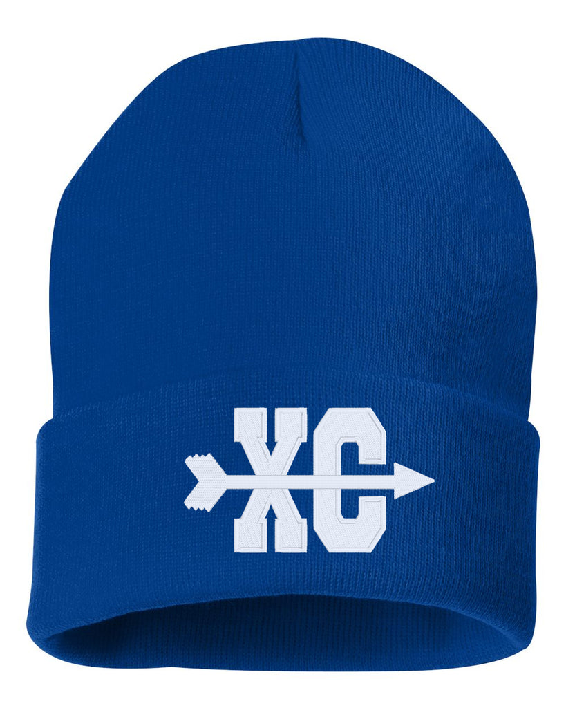 cross country xc symbol embroidered cuffed beanie hat