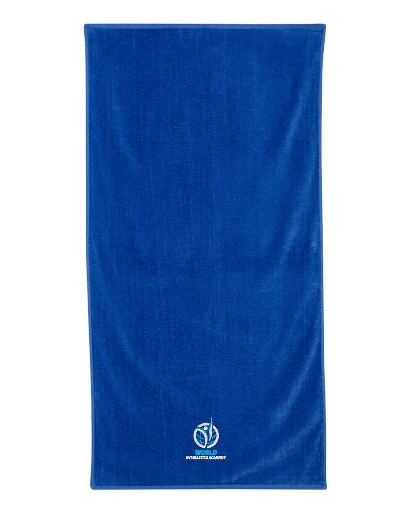 World Gymnastics Velour Beach Towel - QV3060 w/ World Gymnastics Logo Embroidered on Front Edge