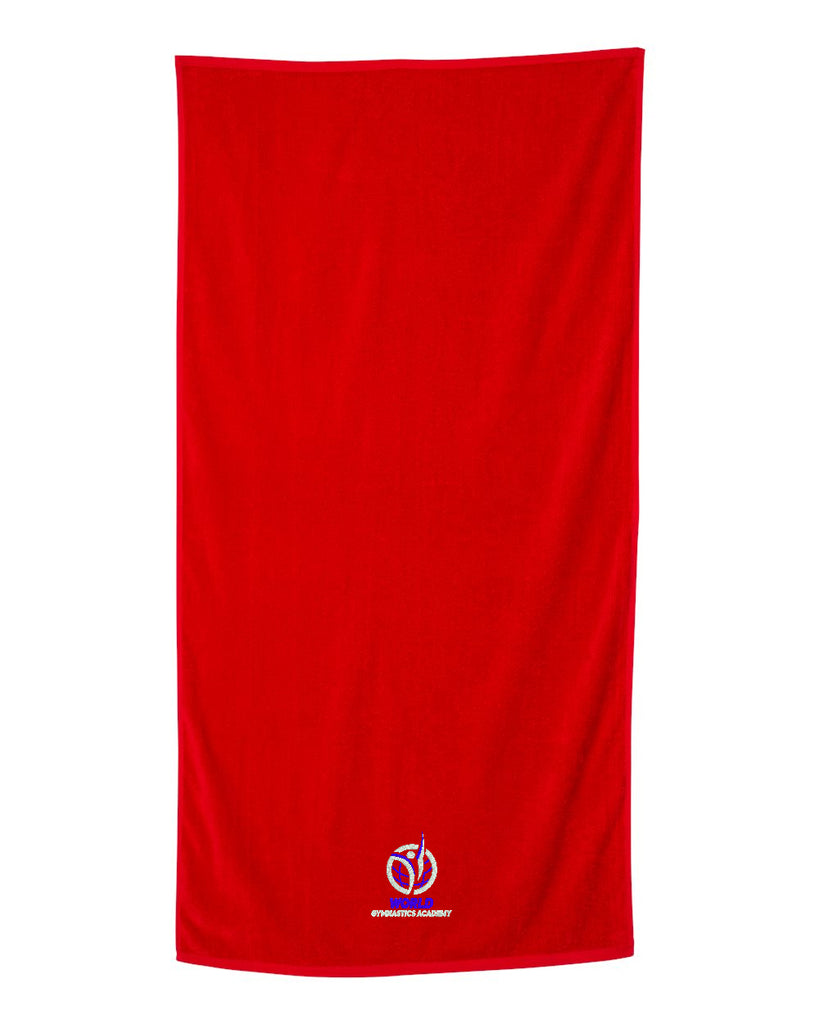 World Gymnastics Velour Beach Towel - QV3060 w/ World Gymnastics Logo Embroidered on Front Edge