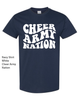 Cheer Army Navy Blue Short Sleeve Tee w/ CHEER ARMY NATION Wave Design on Front.