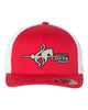 Lakeland Marching Band Red & White Flexfit - 110® Mesh-Back Cap - 110M w/ LanceNote Design on Front Cuff.