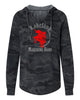 Lakeland Marching Band ITC Women’s Lightweight Black Camo California Wave Wash Hooded Sweatshirt - PRM2500 w/ 2 Color LLMB24 Design on Front