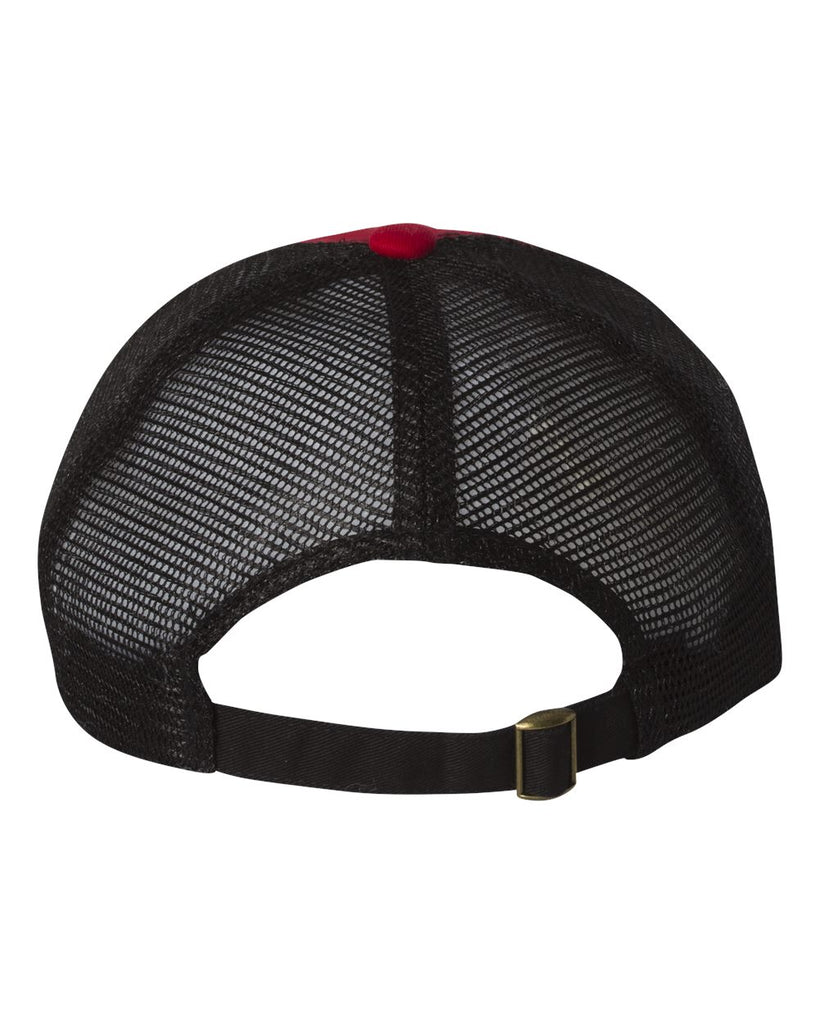 hewitt huskies sportsman - red/black sportsman - contrast-stitch mesh-back cap - 3100 - w/ logo embroidered on front.