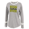 rtcc gray ringer stripe crew shirt w/ rtcc explosion repeat 2 color design on front.