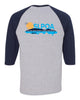 skyline lakes gray/navy heavy cotton™ raglan three-quarter sleeve t-shirt - 5700 w/ shield logo front & slpoa logo on back