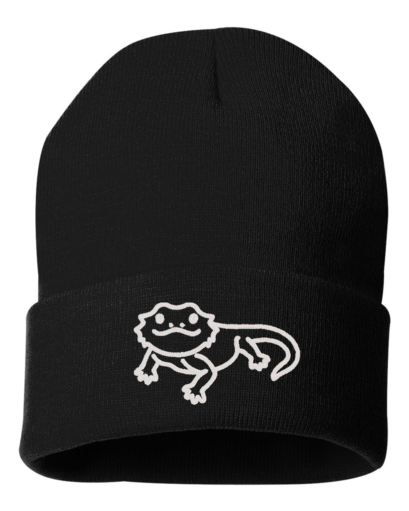 cute bearded dragon embroidered cuffed beanie hat