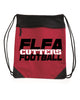 flfa cutters red coast to coast drawstring backpack - 2562 w/ flfa football over-under on front.