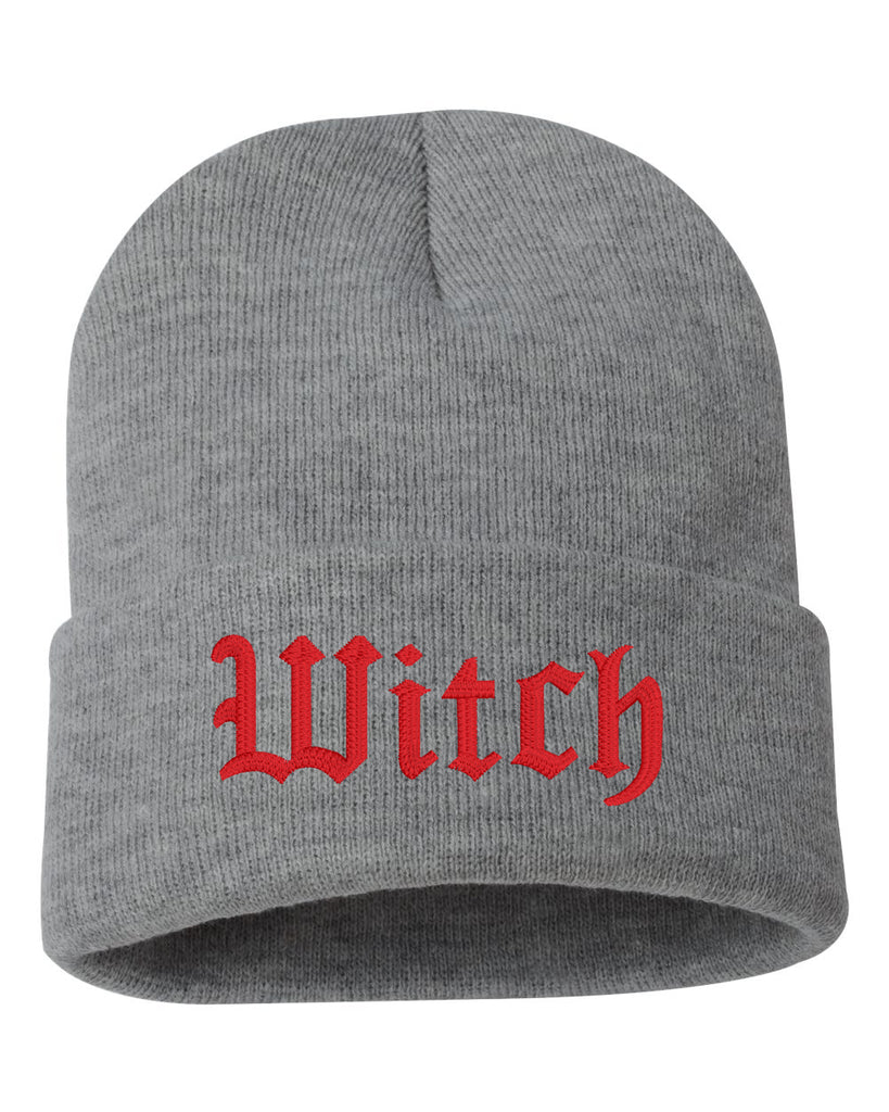 witch embroidered cuffed beanie hat