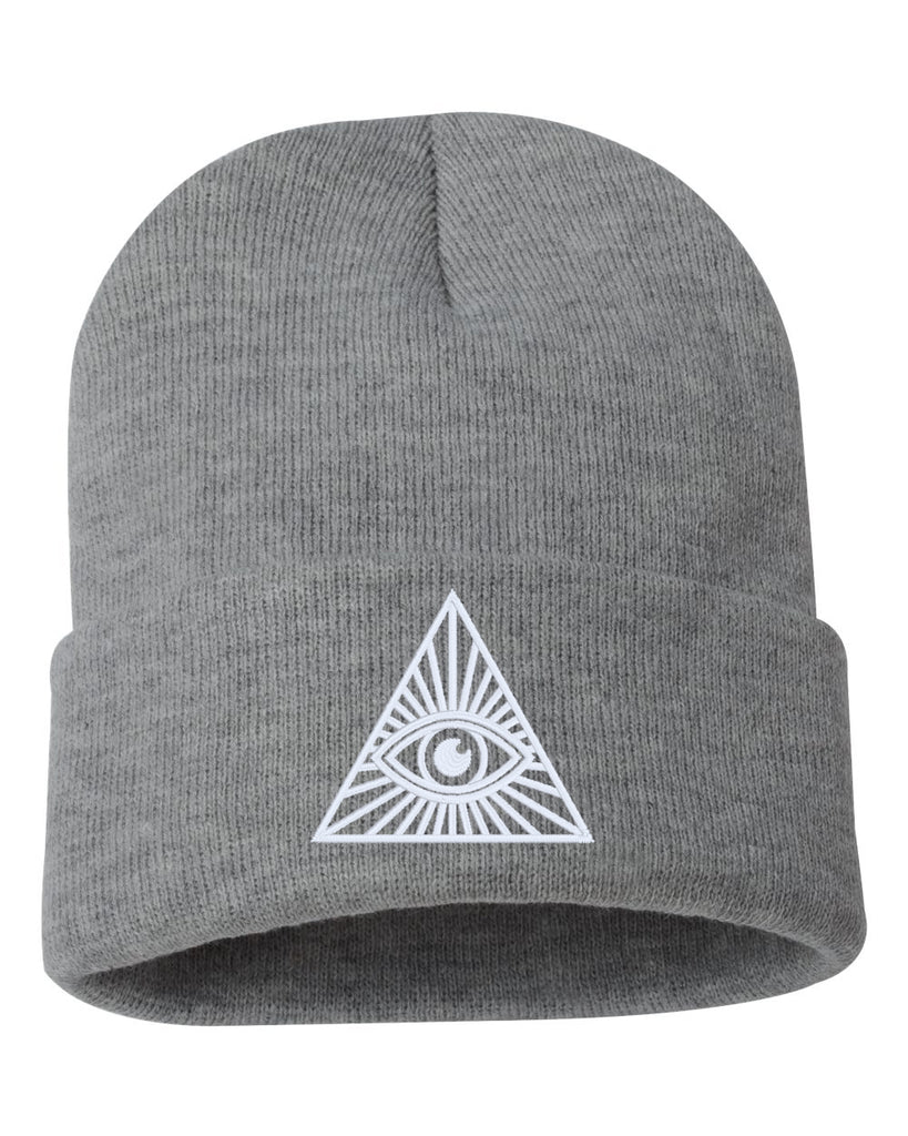 all seeing eye embroidered cuffed beanie hat