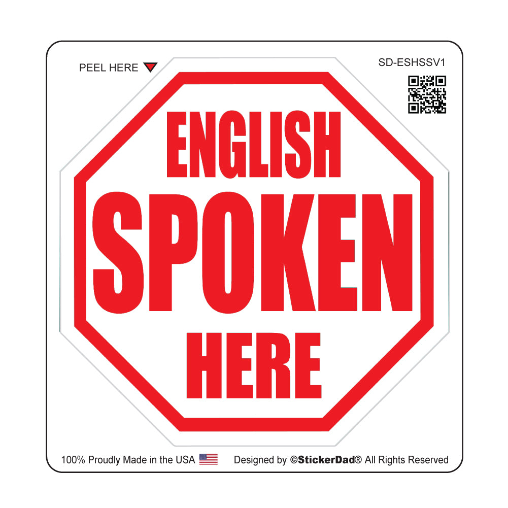 english spoken here stop sign v1 hard hat-helmet full color printed decal
