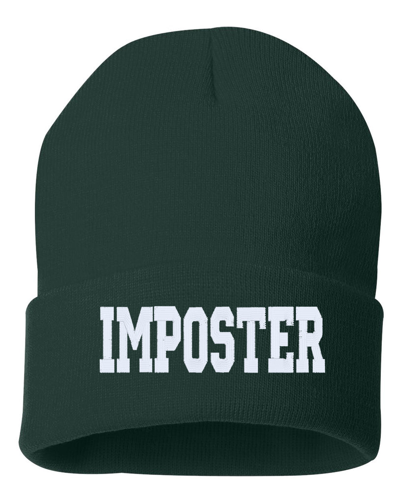 imposter embroidered cuffed beanie hat