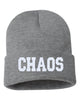 chaos embroidered cuffed beanie hat