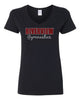 riverview gymnastics heavy cotton women's v-neck t-shirt w/ 2 color spangle design on front.
