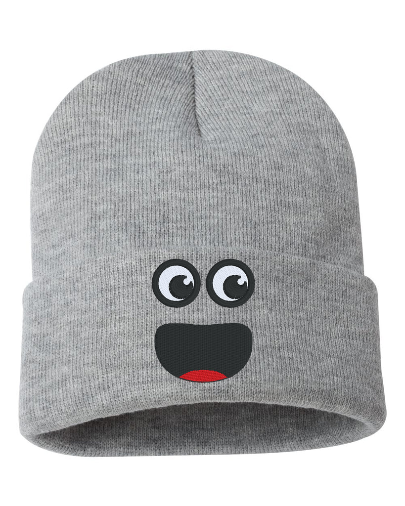 surprise face smile embroidered cuffed beanie hat