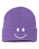 smile face embroidered cuffed beanie hat