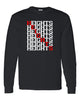 heights black long sleeve tee w/ heights crossword design in red & white on front.