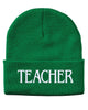 teacher embroidered cuffed beanie hat