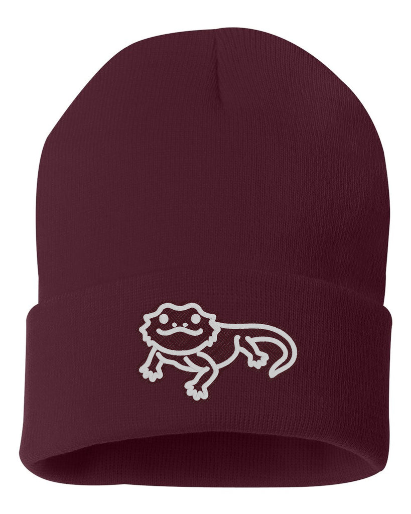 cute bearded dragon embroidered cuffed beanie hat