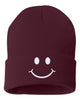 smile face embroidered cuffed beanie hat