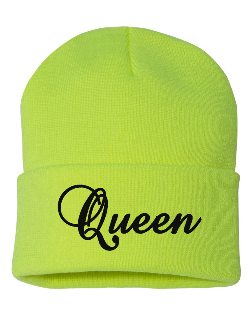 queen embroidered cuffed beanie hat