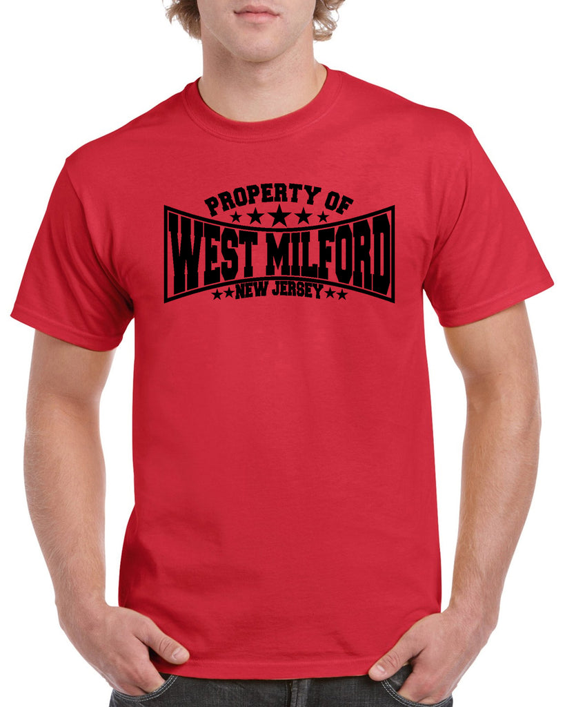 property of west milford new jersey graphic transfer design shirt
