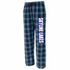 skyline lakes ps flannel pants - navy & carolina blue w/ 2 color skyline lakes down leg.