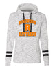 Ringwood Rattlers Black Women’s Mélange Fleece Striped-Sleeve Hooded Sweatshirt - 8674 w/ 2 Color RATTLERS Design on Front
