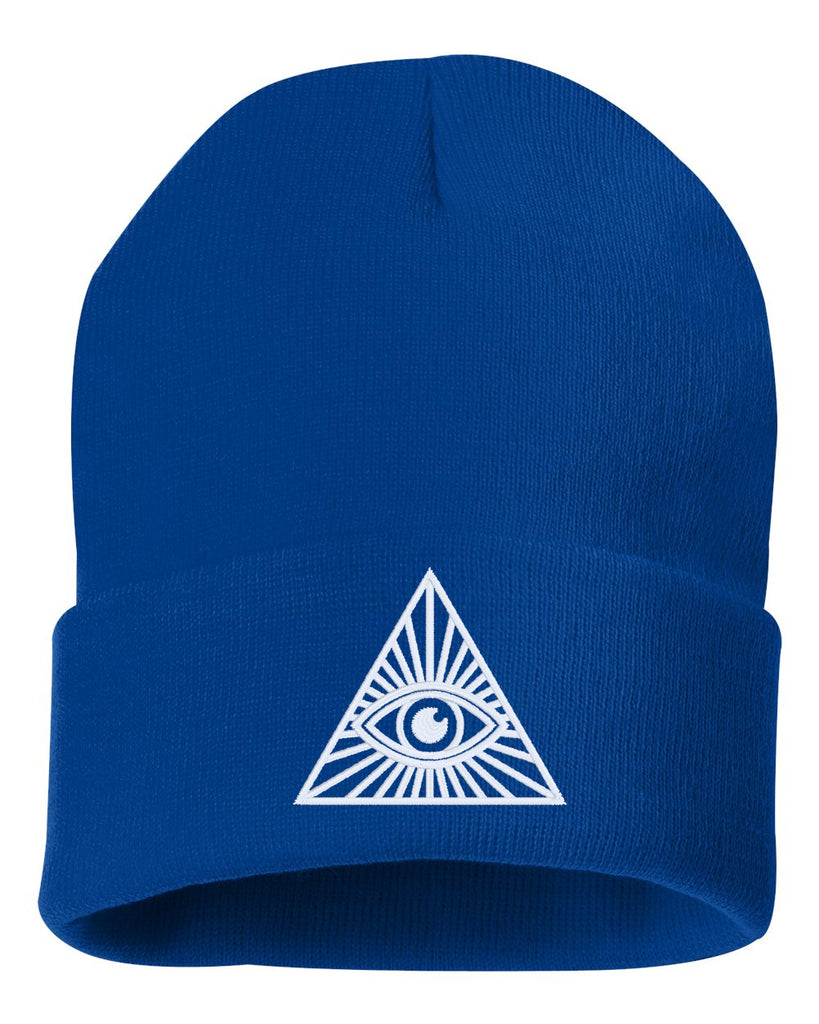 all seeing eye embroidered cuffed beanie hat