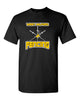 west milford fencing black short sleeve tee w/ wm tri design on front.