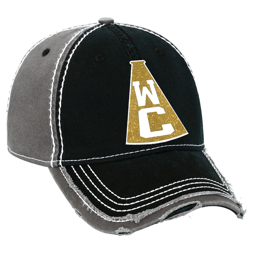 wanaque cheer hat w/ wc megaphone design on front