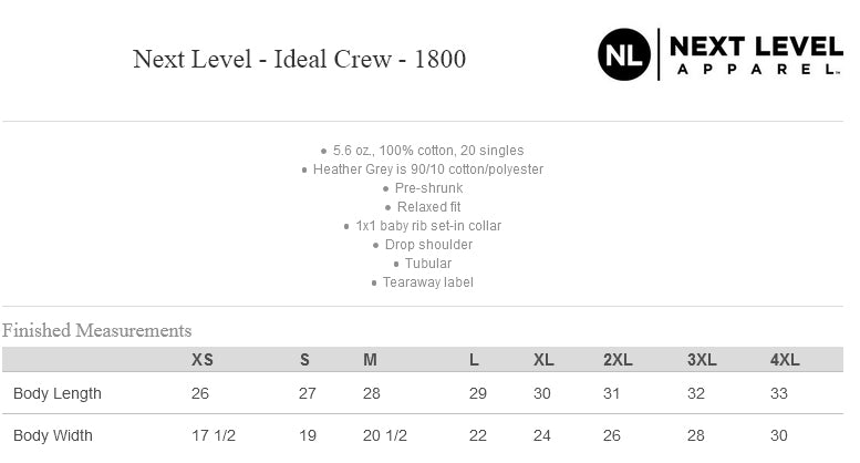 struck fitness next level - next level - ideal crew tee - 1800 - w/ black out logo